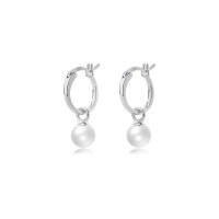 wholesale S925 Sterling Silver Round Circle Bead Earrings for Women, Retro Minimalist Style-F2829_White Gold 925 Silver
