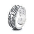 wholesale S990 Silver Adjustable Retro Creative "Fu" Character Inner Wall Buddhist Mantra Ring for Cultivation and Mindfulness-0-4