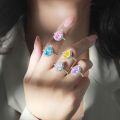 wholesale S925 Sterling Silver 4ct Colorful Gemstone Ring for Women, High-End Flame Ice Flower Cut High-Carbon Diamond Exaggerated Design-0-1