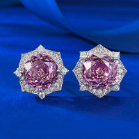 wholesale S925 Sterling Silver Light Luxury Jewelry Style 80mm Rose Purple Millennium Cut Stone Earrings Fashion Item Live Broadcast Drop Shipping-E556 Rose Purple Earrings 925 Silver