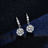 S925 Silver Moissanite Earrings with Dangling Streamer Design-Set with a one-carat D-color moissanite  925 silver