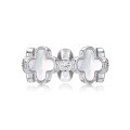 wholesale S925 Sterling Silver Light Luxury Women's Ring with White Mother-of-Pearl, Four-Leaf Clover, Zirconia, Designed to be Stylish and Fashionable with an Ins Aesthetic-0-7