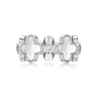 wholesale S925 Sterling Silver Light Luxury Women's Ring with White Mother-of-Pearl, Four-Leaf Clover, Zirconia, Designed to be Stylish and Fashionable with an Ins Aesthetic-DY121004-SW-WH 7