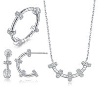 wholesale 925 Silver Personality Card Home Ring Fashion Ear Studs Necklace Ins Earring Ring Jewelry Set Three-Piece Suite European Style-Necklace TLXL189 925 silver