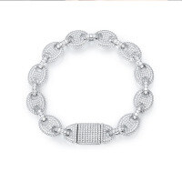 wholesale 925 Sterling Silver Plated Moissanite Hip-Hop Hot Style 14mm Large Gold Chain Cross-Border Street Photography Exaggerated Cuban Link Pig Nose Fashion Necklace-Silver with zircon and gold 16cm