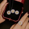 wholesale S925 Sterling Silver Korean-style Light Luxury Matching Set of Ring, Necklace, and Earrings with Chic Daisy Design and High-end Zircon Inlay-0-2