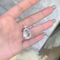 wholesale S925 Sterling Silver New Chinese Style Gourd White Ice Jade High Ice Glass-Grade Natural Chalcedony Pendant Necklace Collarbone Chain-Platinum>925 silver