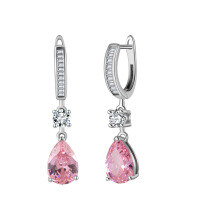 wholesale S925 Sterling Silver Cloud Pull New Jewelry Collection Light Luxury 5A Ultra-Sparkling Pink Ice Flower-Cut Teardrop Zircon Earrings-White gold, 4.5g 925 silver