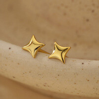 wholesale Sterling Silver S925 Minimalist Star Stud Earrings, Dopamine Ear Pins For Healing Piercings, Cross-border Retro Ear Accessories-18K gold (with rubber ear plugs)  925 silver