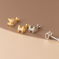 wholesale 925 Silver S925 Diamond-Embedded H Letter Stud Earrings Screw Thread Geometric Ear Cartilage Jewelry M01901-S925 silver pair silver>925 silver