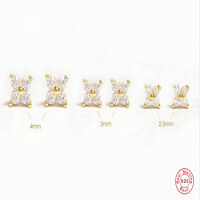 wholesale S925 Sterling Silver Petal Crystal Flower Stud Earrings with Rhinestones-Platinum-2.5mm