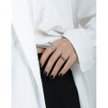 wholesale S925 Sterling Silver Asymmetric Zircon Inlay Textured Open Ring for Women, Korean Version Ins Niche Design-0-2