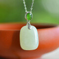 wholesale 925 silver inlaid with Hetian jade square "Wushi" pendant, a certificate-included Hanfu-style antique jade necklace-0-6