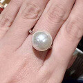 wholesale S925 silver Euro-American minimalist geometric open ring with 14mm pearl in cool tone-0-0