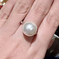 wholesale S925 silver Euro-American minimalist geometric open ring with 14mm pearl in cool tone-K018 Pearl Ring>Adjustable opening