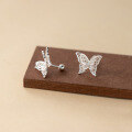 wholesale 999 Silver Fresh, Sweet, Ins Style, Niche Design Double Layer Hollow Butterfly Threaded Ear Studs M06536-0-4