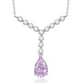wholesale S925 Sterling Silver New 8*12 Pink Diamond Y-Shape Teardrop Pendant Necklace, Elegant, Sweet, Classic and Minimalist-0-6