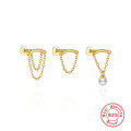 wholesale S925 Sterling Silver Double Chain Tassel Pearl Ear Crawler Earrings, Cold Style-0-0
