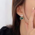 wholesale S925 Sterling Silver Square Emerald Stud Earrings, Korean High-End Custom Spring-Summer New Small-Style Minimalist Elegant Earrings-0-0