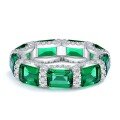 wholesale 925 Sterling Silver 5*7 Synthetic Emerald Row Ring for Women, Light Luxury and High-End Feel, Shipei Jewelry Europe and America-0-5