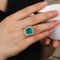 wholesale Sterling Silver S925 Emerald High Carbon Diamond Gemstone Zircon Ring Square Cut for Women Factory Wholesale Live Stream Sale-0-1
