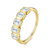 Sterling Silver Gold-Tone Non-Fading Ring, Fashion Cross-Border Live Sale, Fancy Moissanite.-Moissanite 3*5mm (5 seeds)  US size 5/Hong Kong size 11