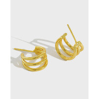 wholesale S925 Sterling Silver YH370 Korean Version INS Minimalist Multi-Layer Line Circle Women's Stud Earrings Student Silver Ear Jewelry-Platinum [with sterling silver ear plugs] &gt; 925 silver