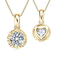 S925 Sterling Silver D Color Moissanite Fashion Pendant Necklace-Simple round diamond necklace [K gold] 9MM  925 silver