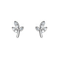 wholesale 925 Sterling Silver Diamond-Studded Olive Leaf Small Leaf Earrings, INS Style, M02329-0-4