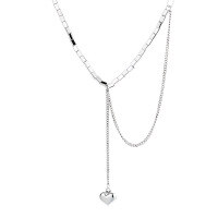 wholesale S925 sterling silver creative square tube 3D heart tassel necklace, ins fairy-like sweet and edgy style collarbone chain-354L/approximately 11.7g>925 silver