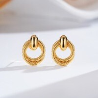 24K Gold-Plated Silver Needle Hand-Filigree Retro Vintage Ins Style Minimalist Earring Wholesale-Round - ED212-T