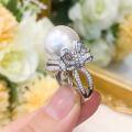 wholesale S925 Sterling Silver Zhuo Zhifan European and American Pearl Ring, Elegant and Graceful Goddess Style with High-Carbon Diamond Women's Ring-0-3