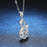 Sterling Silver 1-Carat Moissanite Swan Pendant Necklace, Cross-Border Wholesale-[Empty Mount] 1 Carat Swan Necklace  925 Silver