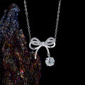 Sterling Silver Moissanite Bow Pendant Necklace for Women-0-1