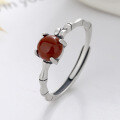 wholesale S925 Silver Four-Prong Setting Round Full-Color Full-Flesh Red Agate Bamboo Joint Ethnic Style Ring-0-1