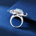 wholesale Wholesale S925 Sterling Silver Cross-border Exquisite Craftsmanship Aquamarine High-Carbon Diamond Zircon Flower Gold-Plated Ring-0-2