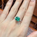 wholesale S925 Sterling Silver High-Carbon Diamond 8*8mm Chunky Square Emerald Green Ring for Women, Fashionable and Versatile for Daily Wear-0-2