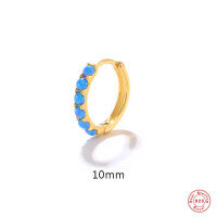 wholesale S925 Sterling Silver Round Opal Diamond Ear Clips, Hot-Selling Fashion Earrings for Cross-Border Wholesale-Single gold-6MM blue opal