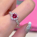 wholesale Metal: 925 Sterling Silver Zhuozhifan Jewelry New 5*5mm Pigeon Blood Red Heart Full Diamond Ring, Playful and Cute-0-2