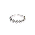 wholesale S925 Sterling Silver Korean-style Ins Minimalist Wavy Pattern Diamond-shaped Open Adjustable Ring for Women Versatile Silver Ring-0-4