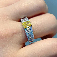 wholesale Metal: 925 Silver, Zuo Zhifan New High Carbon Diamond Ancestral Yellow Diamond 5*7mm Radiant Cut, Popular European and American Style Ring for Women-R122 Yellow Diamond 8