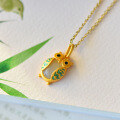 wholesale 925 silver gold-plated cold enamel owl pendant necklace with Hetian jade for stylish commuting, a personalized gift for your girlfriend-0-6