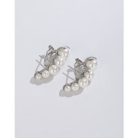 wholesale 925 Sterling Silver Pearl Earrings, Light Luxury High-End Retro Elegant Small Niche "The Knockout" Sister-in-Law Inspired Stud Earrings for Women-Shell Pearl Earrings-with Plastic Earplugs>925 Silver