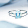 wholesale S925 Sterling Silver Square Ring for Women, Small and Unique Design Blue Aquamarine Index Finger Ring, Fashionable and Light Luxury Openable Ring-0-2