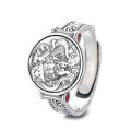 wholesale S925 Sterling Silver Vintage Ethnic Style Niche Lhamo Engraved Pattern with Red Resin Inlay Ring-0-4