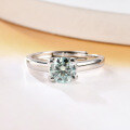 wholesale S925 Silver Adjustable Green Moissanite 1 Carat Bullhead Setting Ring with GRA Certificate-0-3