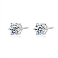 S925 Silver Six-Prong Earrings, Minimalist Style Moissanite Wedding Gift-1 carat (moissanite)  925 silver