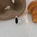 wholesale S925 Sterling Silver Oval Black Agate Ring Women New Korean Style Nature-Inspired Design Versatile Band-0-5