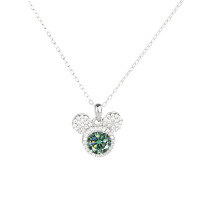 wholesale S925 Sterling Silver Light Luxury Fashion Mickey Full Moissanite Diamond Necklace Versatile Collarbone Chain Gift for Girlfriend on Holidays-1 carat (green moissanite) pendant 925 silver