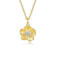 wholesale S925 Sterling Silver Flower Pendant Necklace for Women, Ins Light Luxury Style, Niche Design Choker, Drop Shipping-Gold 925 silver